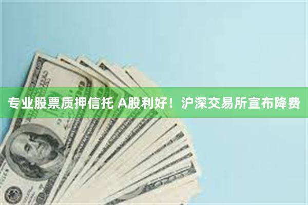 专业股票质押信托 A股利好！沪深交易所宣布降费